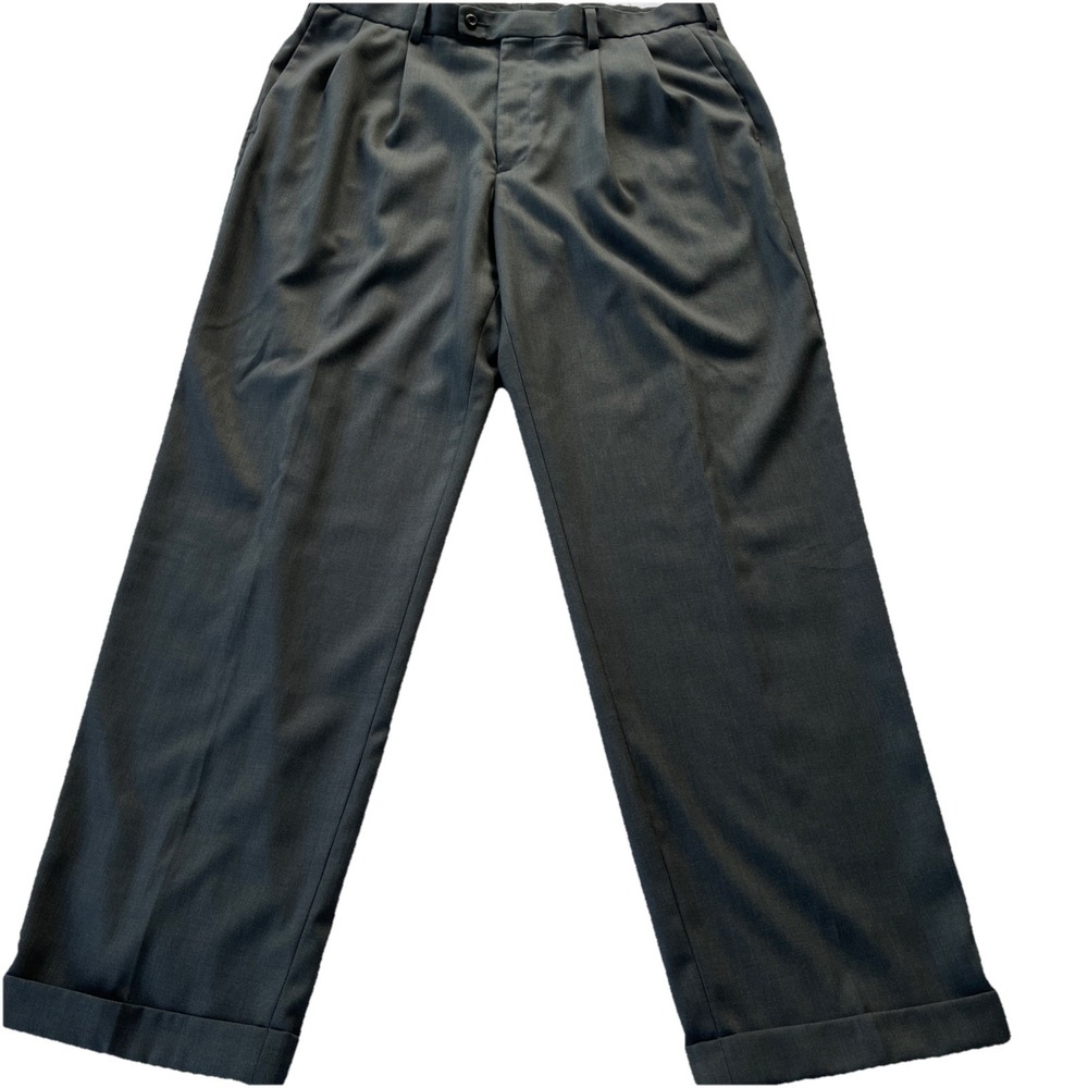 Alan Flusser Pants‎ Mens 38x32 Dress Slacks Suit Formal Cuffed Pleated Dark Gray